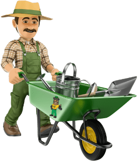 Man with wheelbarrow cartoon icon