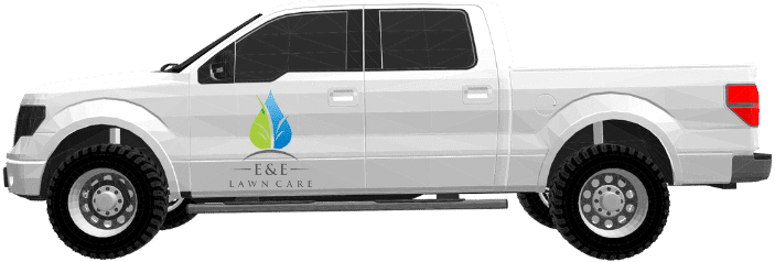 A E&E Lawn Care Work truck. It is branded with their logo.