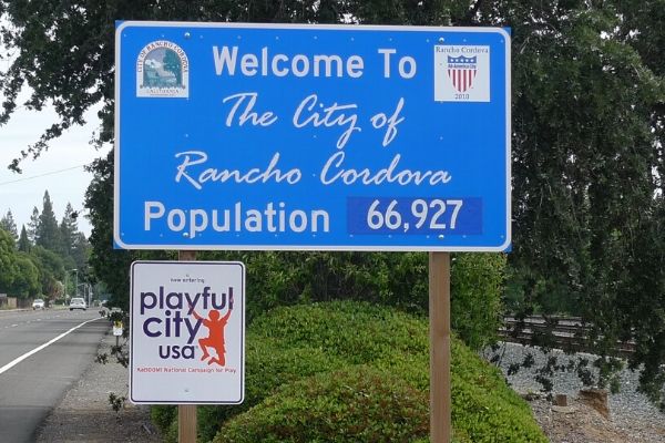 The welcome to Rancho Cordova, CA sign.